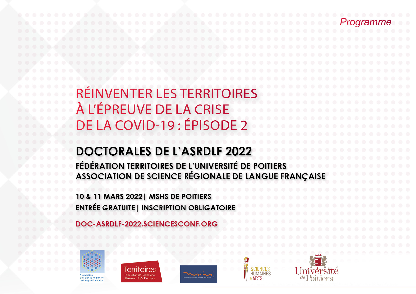 PROGRAMME Reinventer les territoires 2022 Doctorales ASRDLF - Fédération Territoires Poitiers